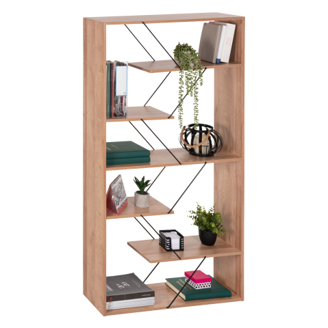 Biblioteci - BOOKCASE TARS HM2240.14 NATURAL OAK MELAMINE-BLACK METAL RODS 84x24x157Hcm.