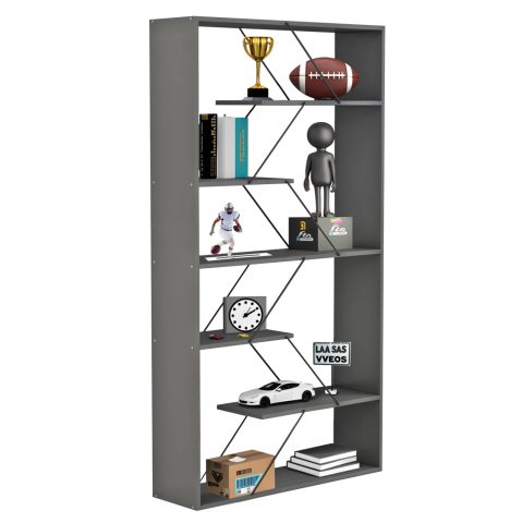 Biblioteci - BOOKCASE TARS HM2240.20 GREY MELAMINE-BLACK METAL RODS 84x24x157Hcm.