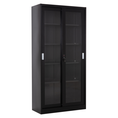 Biblioteci - BOOKCASE WITH SLIDING DOORS SIDER HM6632.01 METAL IN BLACK 90x40x185Hcm