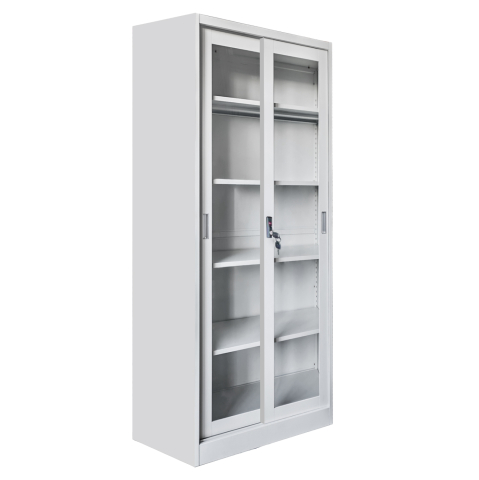 Biblioteci - BOOKCASE WITH SLIDING DOORS SIDER HM6632.02 METAL IN WHITE 90x40x185Hcm