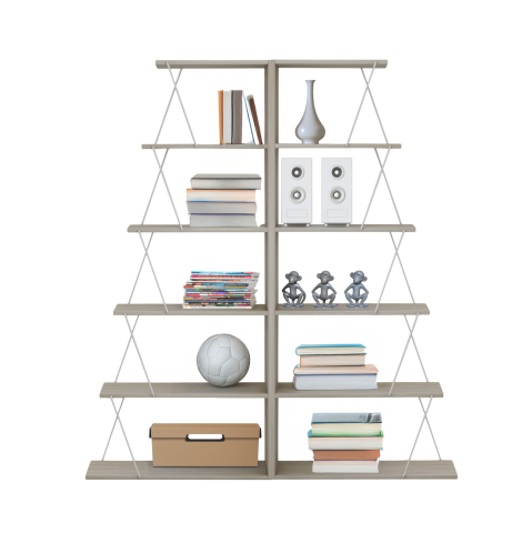 Biblioteci - BOOKCASES 2PCS SET HM11772.11 MELAMINE IN SONAMA COLOR-WHITE METAL RODS 65x24x146Υεκ.(x2)