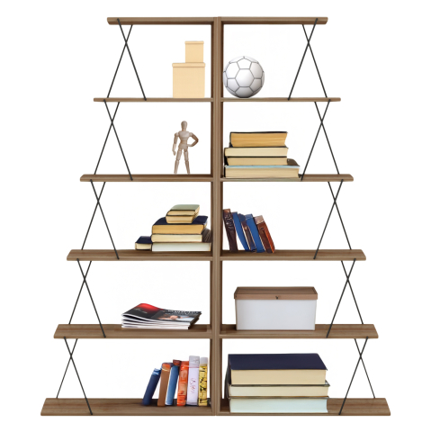 Biblioteci - BOOKCASES 2PCS SET MINI TARS HM11772.14 MELAMINE IN OAK COLOR-BLACK METAL RODS 65x24x146Hcm.(x2)