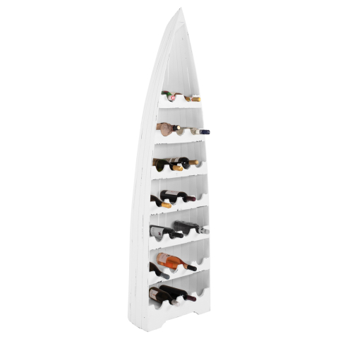 Rafturi pentru sticle - BOTTLE RACK VERTICAL 25 PLACES BOAT SHAPE MAHOGANY WOOD HM9494 55x30x195H cm.