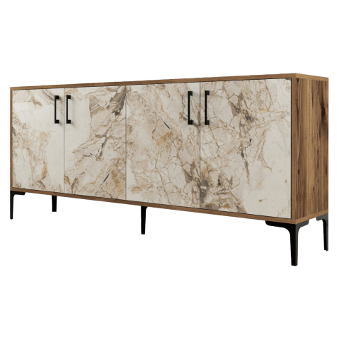 Bufete - BUFFET MELAMINE ECRU MARBLE LOOK AND WALNUT 180x35x78Hcm.HM9428.02