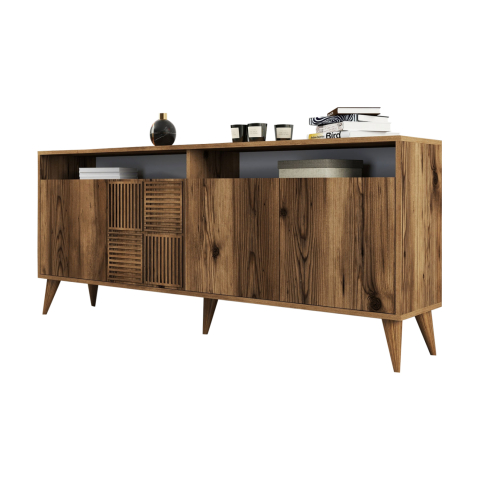 Bufete - BUFFET MELAMINE HM9431.04 IN WALNUT COLOR 180x35x78.6Hcm.