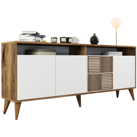 Bufete - BUFFET MELAMINE IN WALNUT WITH WHITE DOORS 180x35x78.6Hcm.HM9431.02