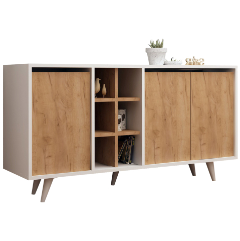 Bufete - BUFFET MELAMINE WHITE WITH WALNUT DOORS 140x40x86Hcm.HM9432.01
