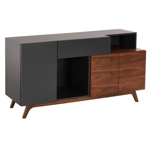 Bufete - BUFFET PREDA HM9747 MDF WITH WALNUT and DARK GREY VENEER COLOR 167x28-40x80Hcm.