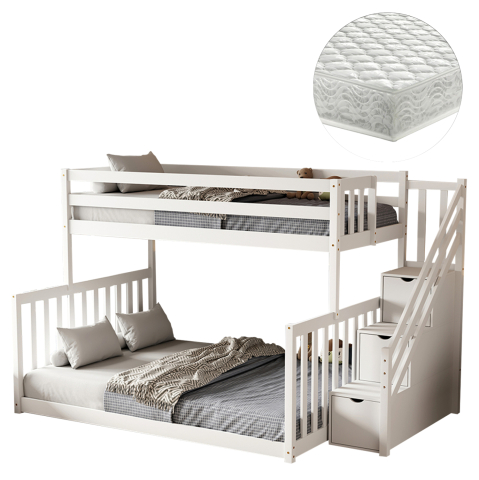 Seturi paturi cu saltele - BUNK BED BEAMER HM21320 PINE WOOD IN WHITE--FOR MATTRESSES 90 and 140x190cm.