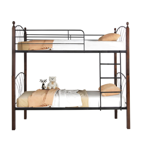 Paturi suprapuse - BUNK BED STOREY HM687 BLACK METAL-RUBBERWOOD IN WALNUT-FOR MATTRESS 190x90cm.