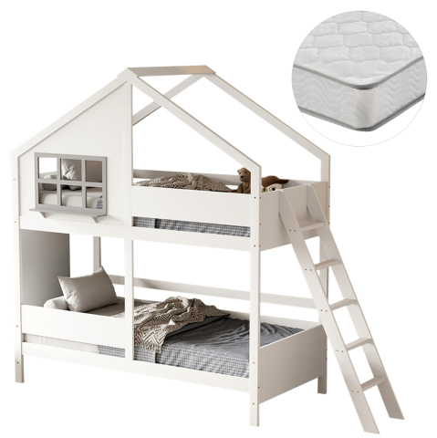 Seturi paturi cu saltele - BUNK BED WITH 2 MATTRESSES COMBO HM21316 PINE WOOD IN WHITE--FOR MATTRESSES 90x190cm