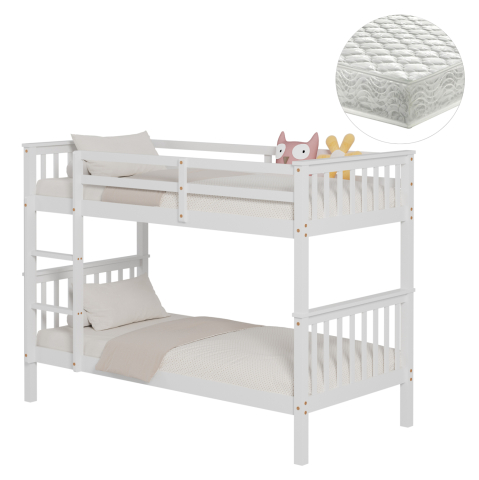 Interior - BUNK BED WITH 2 MATTRESSES LANTAI HM21307.01 PINE WOOD IN WHITE--FOR MATTRESSES 90x190cm