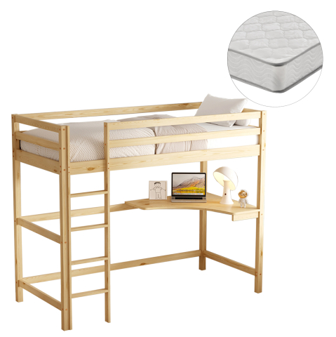 Interior - BUNK BED WITH DESK AKRON HM21311 PINE WOOD IN NATURAL COLOR--WITH MATTRESS 90x190cm