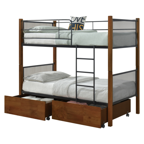 Paturi suprapuse - BUNK BED WITH FLOOR DRAWERS RAYVEN HM21119 WOOD-METAL--FOR MATTRESS 90x190cm.