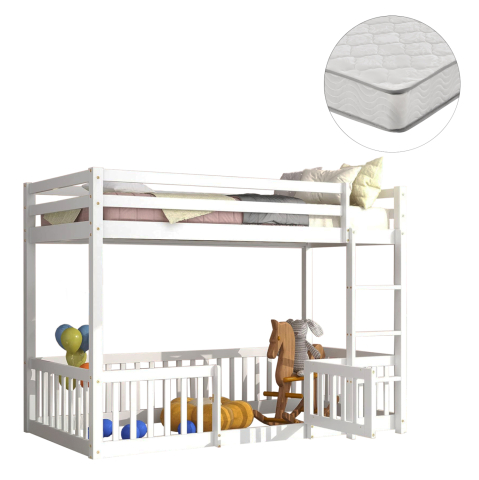 Seturi paturi cu saltele - BUNK BED WITH PLAYPARK PLAYKID HM21312.01 PINE WOOD IN WHITE--WITH MATTRESS 90x190cm
