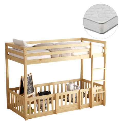 Interior - BUNK BED WITH PLAYPARK PLAYKID HM21312 PINE WOOD IN NATURAL COLOR--WITH MATTRESS 90x190cm