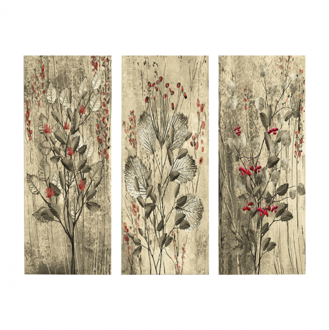 Decoratiuni - Canvas 3 piece set MDF Red Flowers and Berries HM7204.01 60x50x0,3 cm.