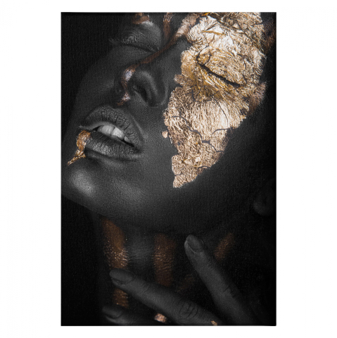Decoratiuni - CANVAS PAINTING DARK SKINNED GIRL WITH GOLD MAKEUP HM7196.01 50X3X70 cm.
