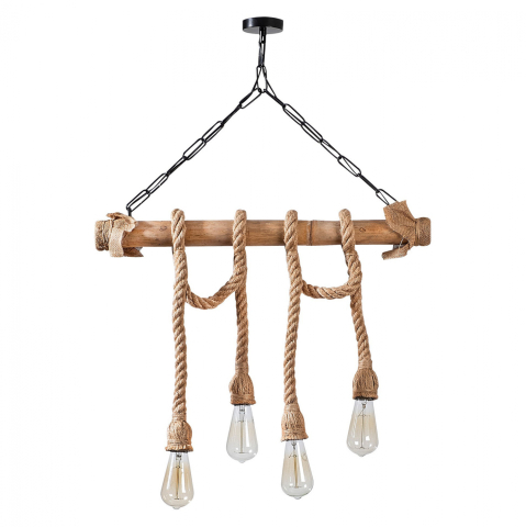 Iluminat de tavan - CEILING LIGHT WOODEN WITH ROPE HM7321 65x8x82 cm.