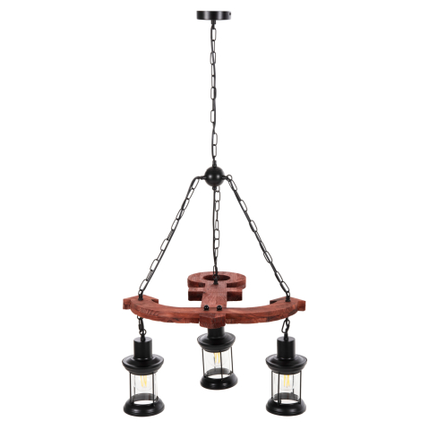Iluminat - CEILING PENDANT 3-LIGHT FIXTURE HM4115 WOOD-METAL-GLASS 115H cm.