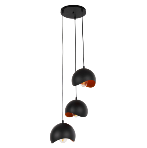 Iluminat - CEILING PENDANT 3-LIGHTER HM4166.01 METAL SPHERES IN BLACK-ORANGE Φ20x112Hcm.