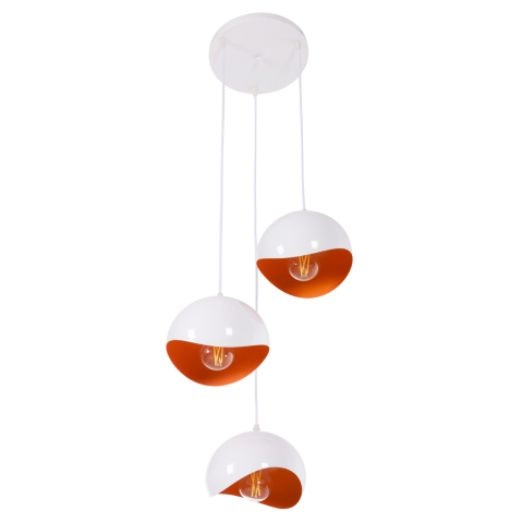 Iluminat - CEILING PENDANT 3-LIGHTER HM4166.02 METAL SPHERES IN WHITE-ORANGE Φ20x112Hcm.