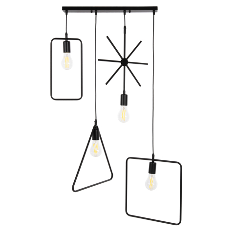 Iluminat - CEILING PENDANT 4-LIGHT HM4099 BLACK METAL GEOMETRICAL SHAPES 70x38x106H cm.