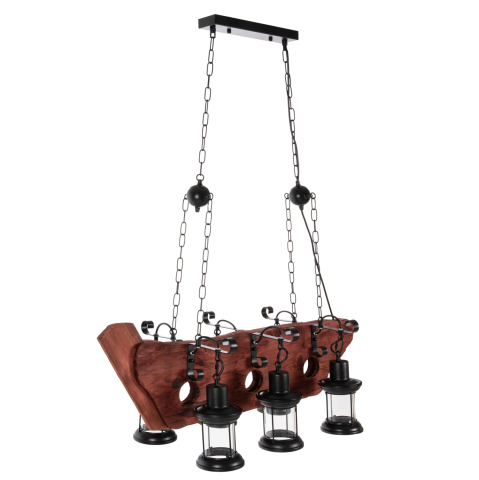 Iluminat - CEILING PENDANT 6-LIGHT FIXTURE HM4117 WOOD-METAL-GLASS 116Hcm.