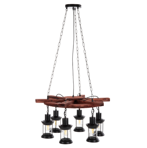 Iluminat - CEILING PENDANT 6-LIGHT HM4116 WOOD-METAL-GLASS 119H cm.