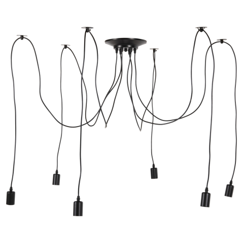 Iluminat - CEILING PENDANT 6-LIGHT HM4175 BLACK METAL-BLACK CABLES Φ100x180Hcm.