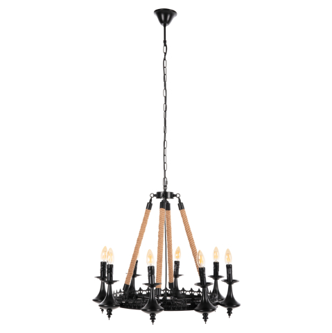 Iluminat - CEILING PENDANT 8-LIGHT HM4169 BLACK METAL-ROPE Φ66x131Hcm.