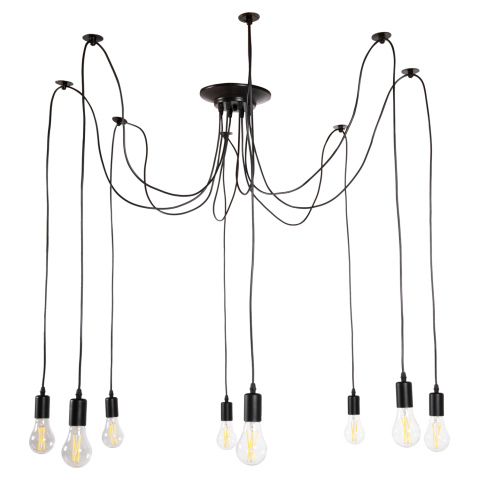 Iluminat - CEILING PENDANT 8-LIGHT HM4176 BLACK METAL-BLACK CABLES Φ100x180Hcm.