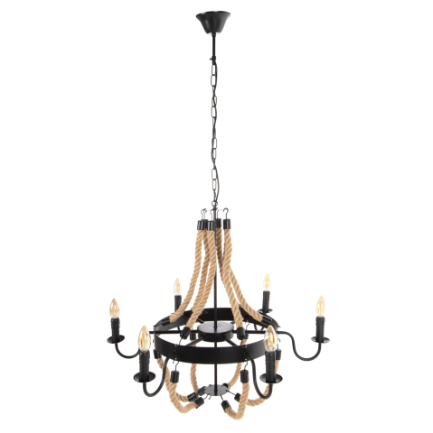 Iluminat - CEILING PENDANT FIXTURE HM4177 6-LIGHT WITH ROPE AND BLACK METAL 74x74x123Hcm.