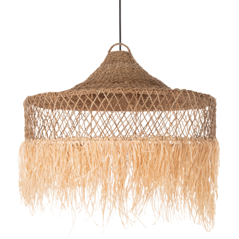 Iluminat de tavan - CEILING PENDANT LAMP HM4031 PALM LEAF FIBERS AND SEAGRASS FRINGES IN NATURAL Φ123x65Hcm.
