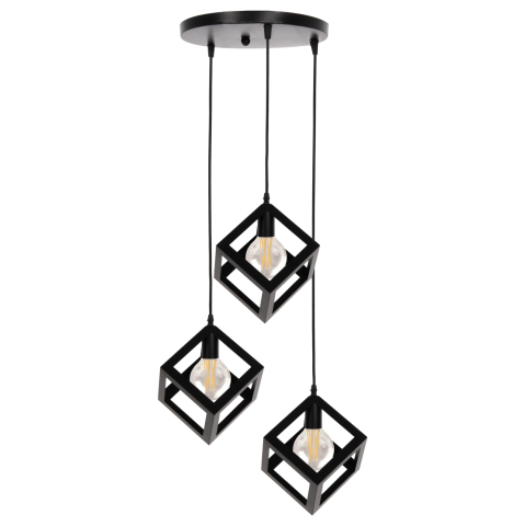 Iluminat de tavan - CEILING PENDANT LAMP HM4036 3 CUBES BLACK METAL Φ23x122Hcm.