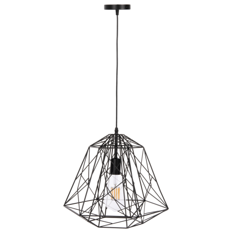 Iluminat - CEILING PENDANT LAMP HM4066 BLACK METAL DIAMOND-LIKE "CAGE" CAP 39x34x130Hcm.