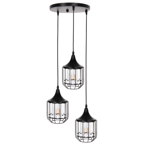 Iluminat - CEILING PENDANT LAMP HM4084 3-LIGHT BLACK METAL-GLASS Φ14x123Hcm.