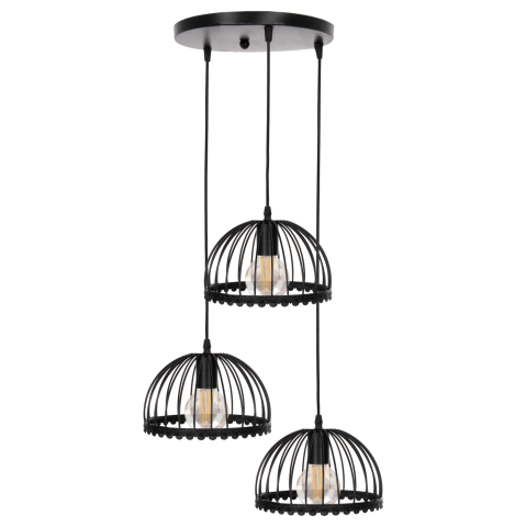 Iluminat - CEILING PENDANT LAMP HM4086 3-LIGHT BLACK METAL CAPS LIKE UMBRELLAS Φ22x123Hcm.