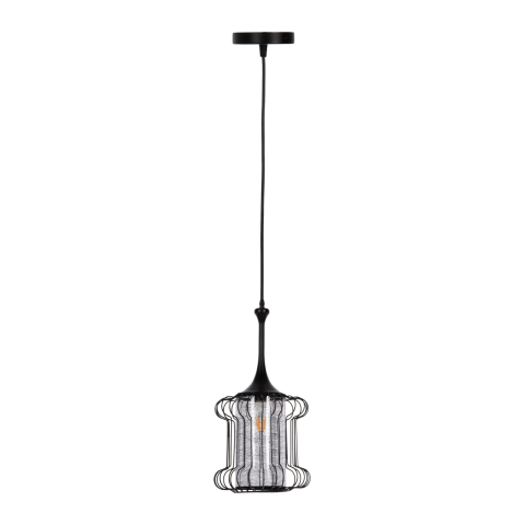 Iluminat - CEILING PENDANT LAMP HM4087 BLACK METAL-WHITE FABRIC Φ24x130Hcm.