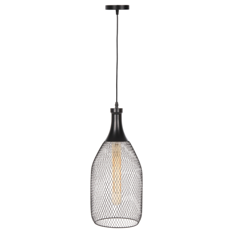 Iluminat - CEILING PENDANT LAMP HM4105 BLACK METAL MESH CAP Φ20x145Hcm.