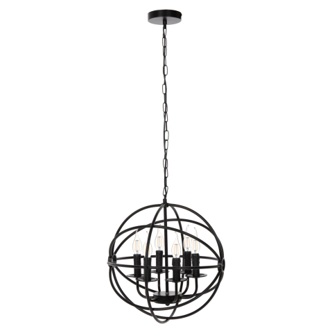Iluminat de tavan - CEILING PENDANT LAMP HM4127 BLACK METAL SPHERE 6-LIGHT Φ42x108Hcm.
