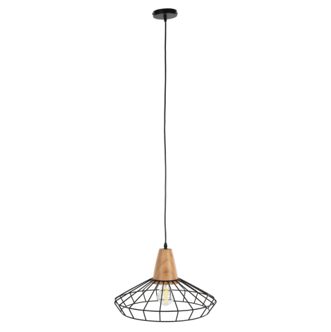 Iluminat - CEILING PENDANT LAMP HM4160 BLACK METAL-WOOD Φ39x117Hcm.
