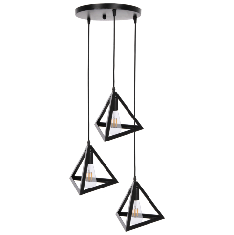 Iluminat - CEILING PENDANT LAMP HM4182 3 BLACK METAL CAPS PYRAMID Φ23x124Hcm.