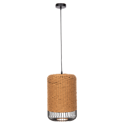 Iluminat - CEILING PENDANT LAMP HM4340 SAND BEIGE PAPER ROPE-BLACK METAL FRAME Φ26x40-120Hcm.