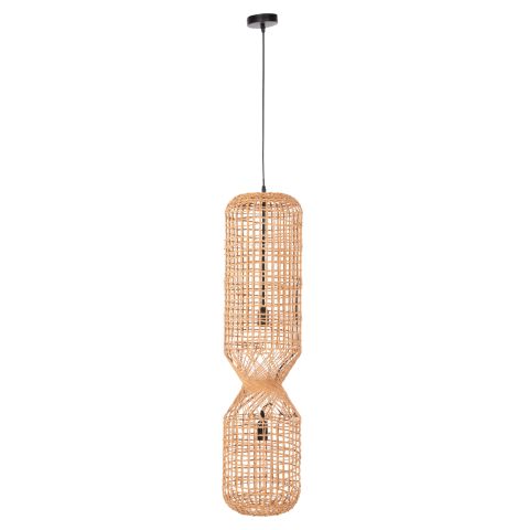 Iluminat - CEILING PENDANT LAMP HM4344 CYLINDRICAL-PAPER ROPE ΙΝ SAN BEIGE-2 BULBS Φ25x100-160Hcm.