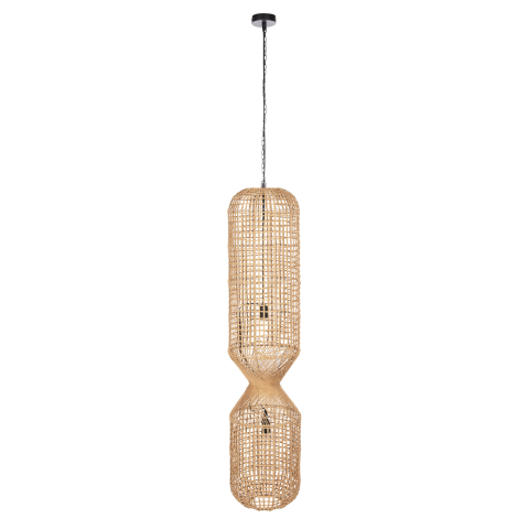 Iluminat - CEILING PENDANT LAMP HM4345 CYLINDRICAL-PAPER ROPE ΙΝ SAND BEIGE-2 BULBS Φ30,5x132Hcm.