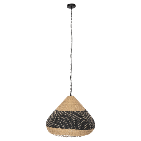 Iluminat - CEILING PENDANT LAMP HM4354 NATURAL RATTAN-PAPER ROPE-NATURALandBLACK COLOR Φ54x42-145Hcm.