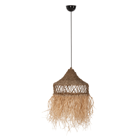Iluminat - CEILING PENDANT LAMP HM7819 PALM LEAF FIBERS AND SEAGRASS FRINGES IN NATURAL Φ42x34Hcm.
