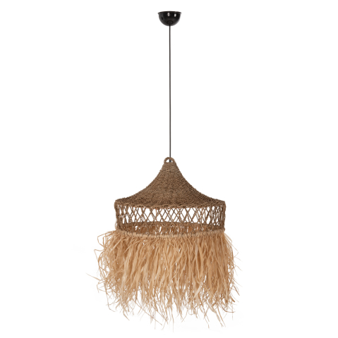 Iluminat - CEILING PENDANT LAMP HM7820 PALM LEAF FIBERS AND SEAGRASS FRINGES IN NATURAL Φ62x42Hcm.