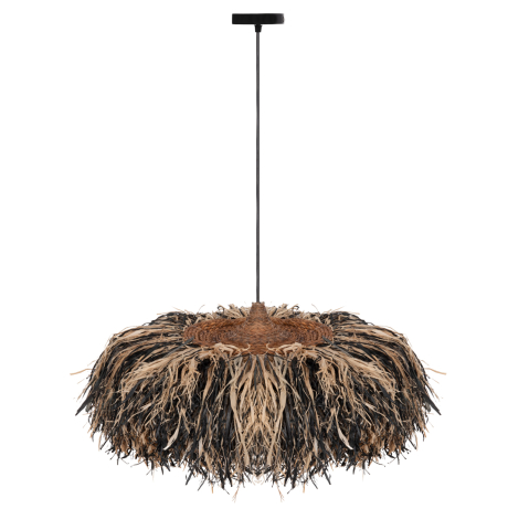 Iluminat - CEILING PENDANT LAMP ORDEM HM4715 SISAL and BANANA FIBERS CAP--BLACK and NATURAL Φ75cm